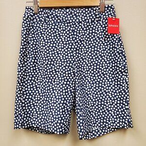 Spanx Womens Sz XS Navy Dot Sunshine Shorts 10" Pull On Flat Front NWT